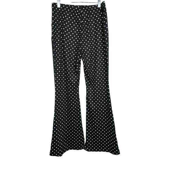 Shein Black Polka Dot Bell Bottom Wide Leg Pants PL - Picture 2 of 5